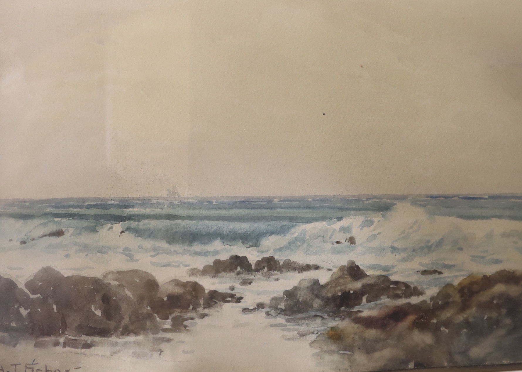 John S. Crome, watercolour, Coastal landscape, 34 x 53cm, with nine other assorted paintings